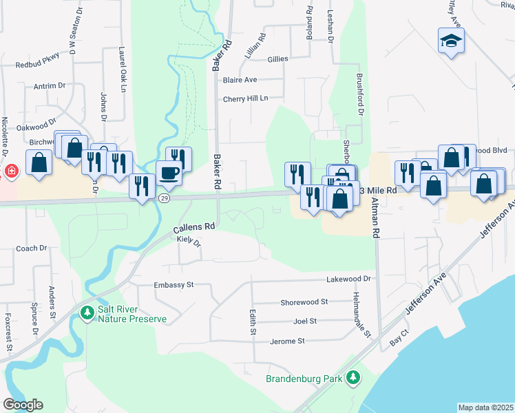 map of restaurants, bars, coffee shops, grocery stores, and more near 50854 Esther's Way in Chesterfield