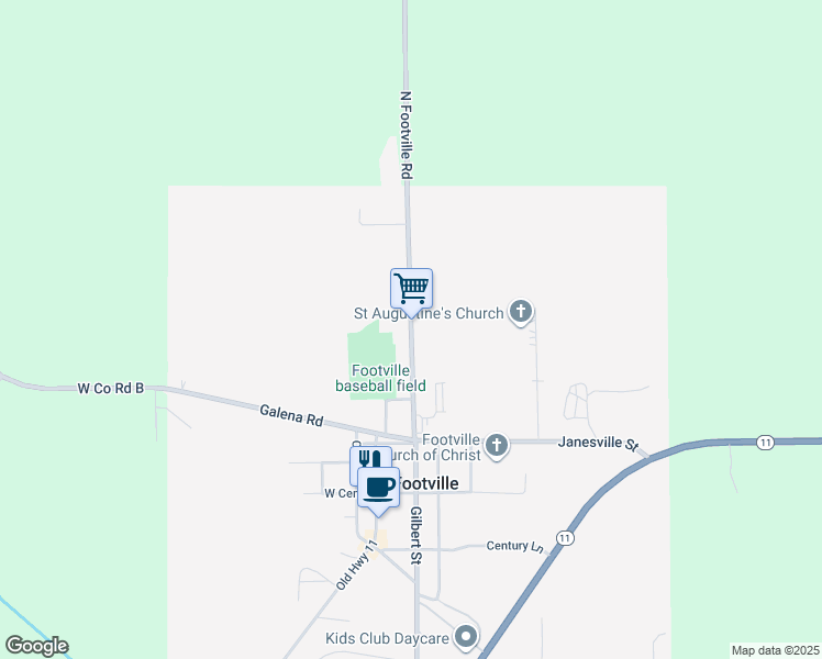 map of restaurants, bars, coffee shops, grocery stores, and more near 231 North Gilbert Street in Janesville