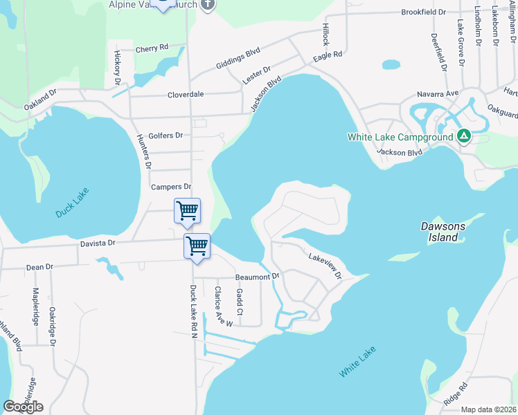 map of restaurants, bars, coffee shops, grocery stores, and more near 3715 Woodland Drive in Highland Charter Township