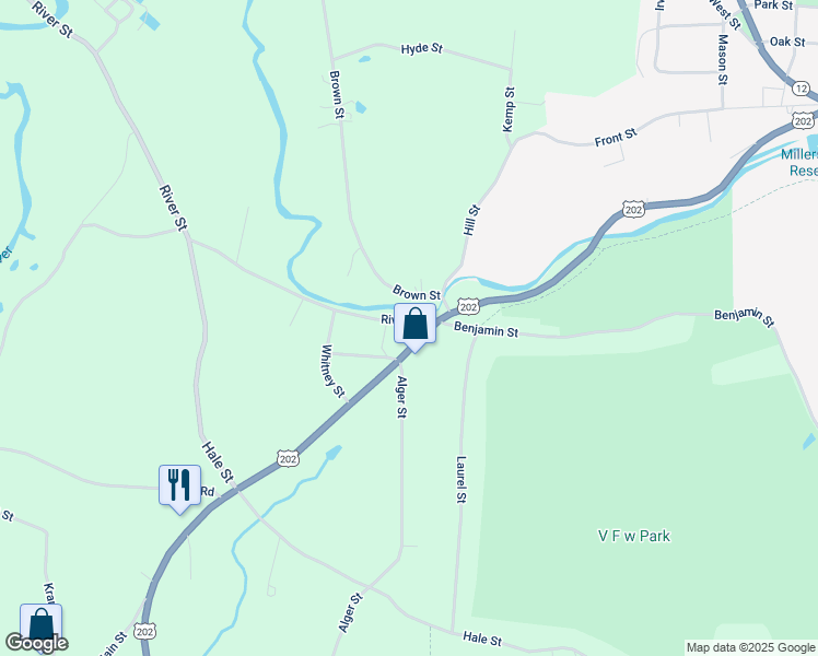 map of restaurants, bars, coffee shops, grocery stores, and more near 25 Main Street in Winchendon