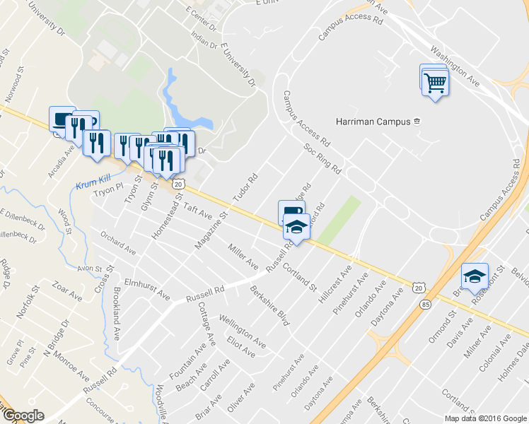 map of restaurants, bars, coffee shops, grocery stores, and more near 1095 Western Avenue in Albany