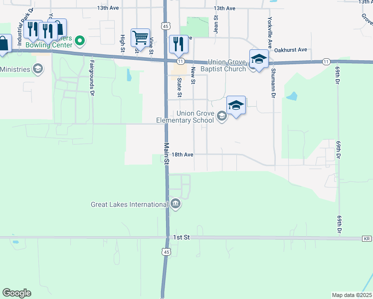 map of restaurants, bars, coffee shops, grocery stores, and more near 842 18th Avenue in Union Grove