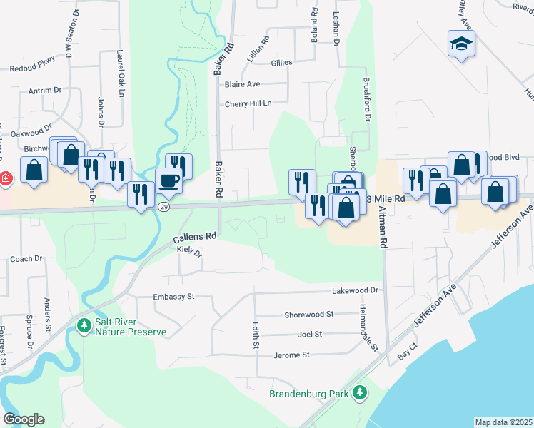 map of restaurants, bars, coffee shops, grocery stores, and more near 50850 Esther's Way in Chesterfield