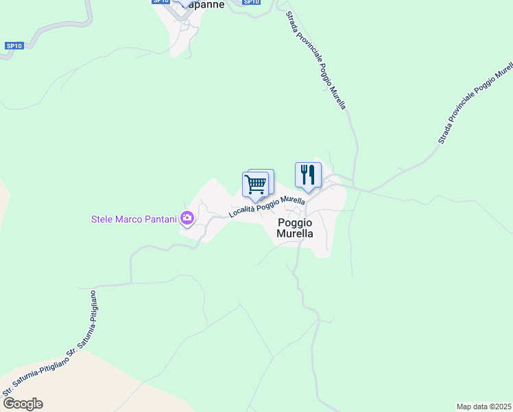 map of restaurants, bars, coffee shops, grocery stores, and more near 129 Località Poggio Murella in Poggio Murella
