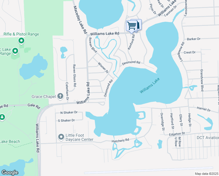 map of restaurants, bars, coffee shops, grocery stores, and more near 2596 Desmond in Waterford Township