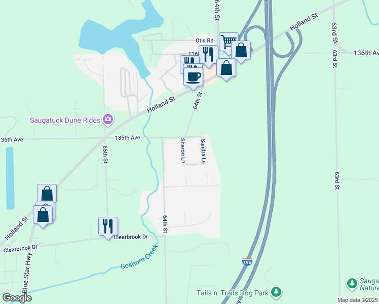 map of restaurants, bars, coffee shops, grocery stores, and more near 6427 Sterling Lane in Saugatuck