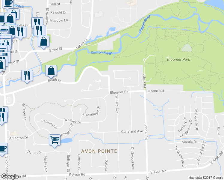 map of restaurants, bars, coffee shops, grocery stores, and more near 769 Bloomer Road in Rochester