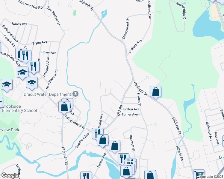 map of restaurants, bars, coffee shops, grocery stores, and more near 53 Savoy Avenue in Dracut