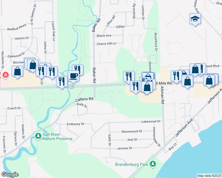 map of restaurants, bars, coffee shops, grocery stores, and more near 50854 Esther's Way in Chesterfield