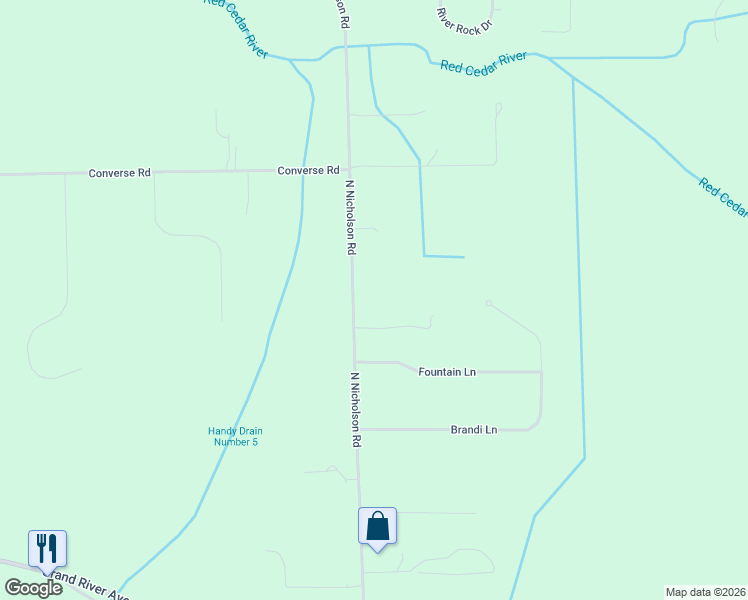 map of restaurants, bars, coffee shops, grocery stores, and more near 5240 North Nicholson Road in Fowlerville