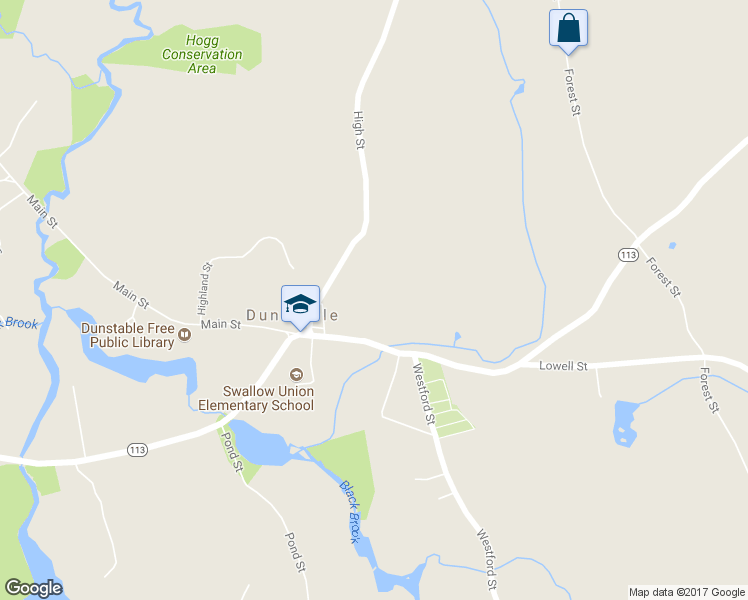 map of restaurants, bars, coffee shops, grocery stores, and more near 479 Main Street in Dunstable