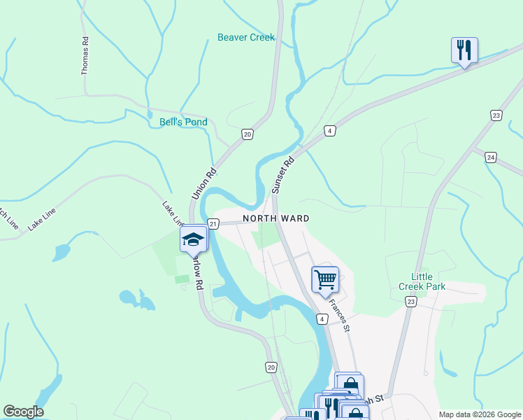 map of restaurants, bars, coffee shops, grocery stores, and more near 340-346 Warren Street in Port Stanley