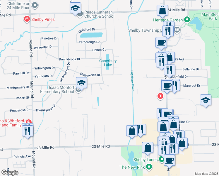 map of restaurants, bars, coffee shops, grocery stores, and more near 6948 Montgomery Drive in Macomb County