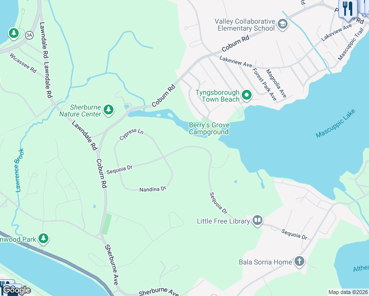 map of restaurants, bars, coffee shops, grocery stores, and more near 89-151 Sequoia Drive in Tyngsborough