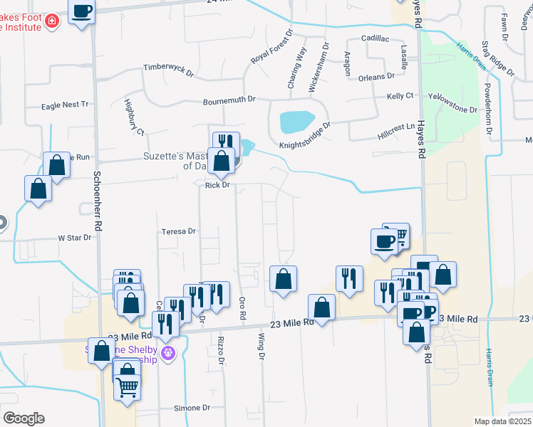 map of restaurants, bars, coffee shops, grocery stores, and more near Icon in Shelby Township