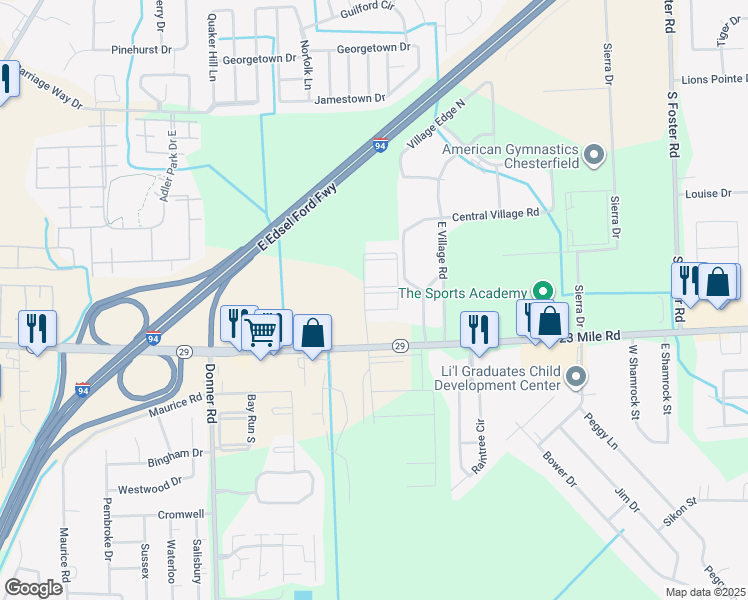map of restaurants, bars, coffee shops, grocery stores, and more near 29829 Cathy Lane in New Baltimore
