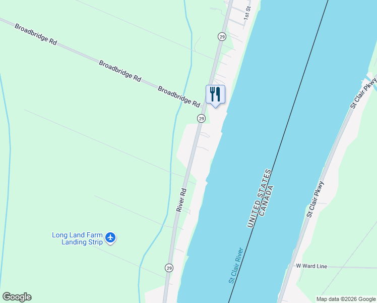 map of restaurants, bars, coffee shops, grocery stores, and more near 7622 River Road in Marine City