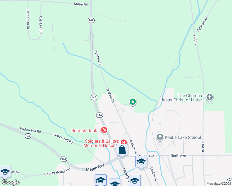 map of restaurants, bars, coffee shops, grocery stores, and more near 1805 North Main Street in Penn Yan