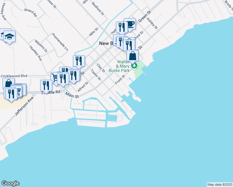 map of restaurants, bars, coffee shops, grocery stores, and more near 50884 Taylor Street in New Baltimore