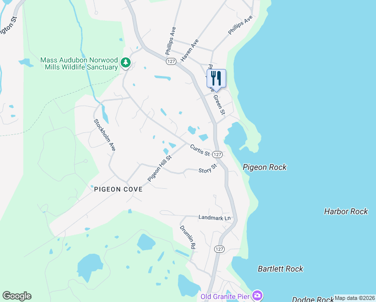 map of restaurants, bars, coffee shops, grocery stores, and more near 2 Pigeon Hill Street in Rockport