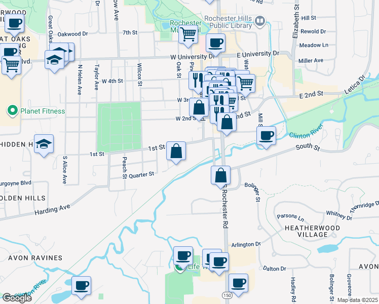 map of restaurants, bars, coffee shops, grocery stores, and more near 233 1st Street in Rochester