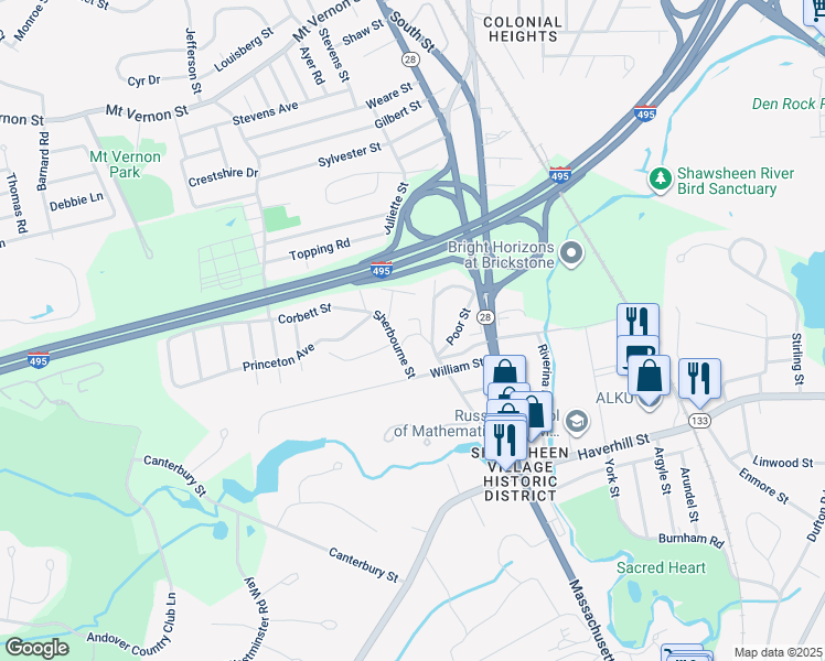 map of restaurants, bars, coffee shops, grocery stores, and more near 18 Magnolia Avenue in Andover
