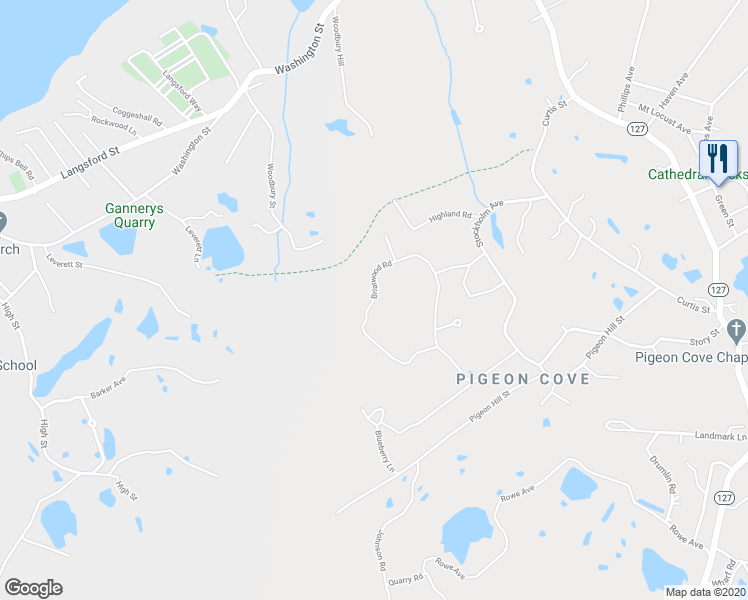 map of restaurants, bars, coffee shops, grocery stores, and more near Briarwood Road in Rockport