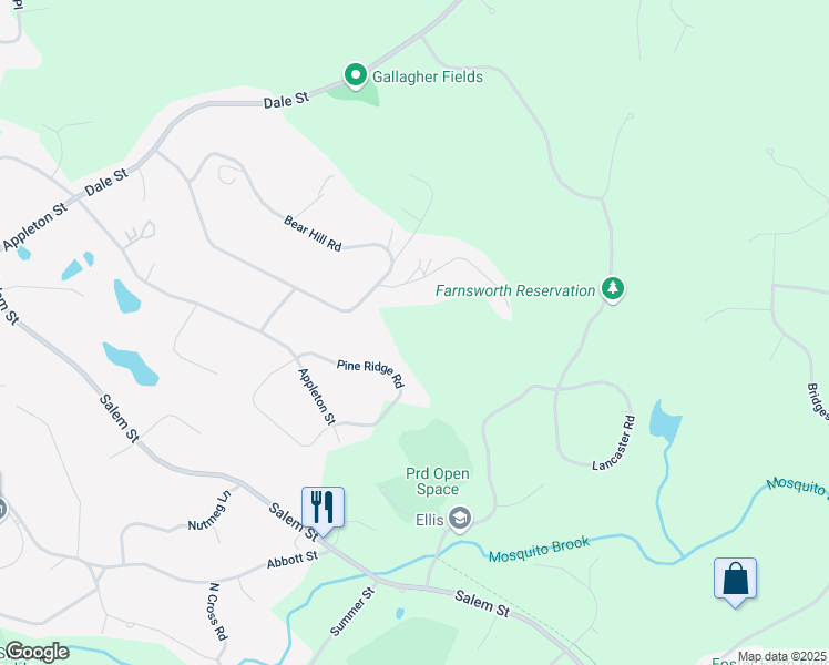 map of restaurants, bars, coffee shops, grocery stores, and more near 7 Blue Ridge Road in North Andover