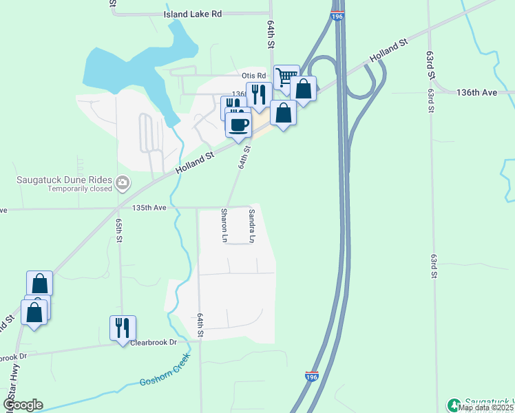 map of restaurants, bars, coffee shops, grocery stores, and more near 3529 Sandra Lane in Saugatuck