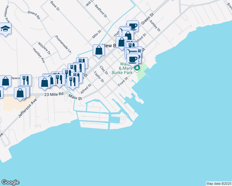 map of restaurants, bars, coffee shops, grocery stores, and more near 50884 Taylor Street in New Baltimore