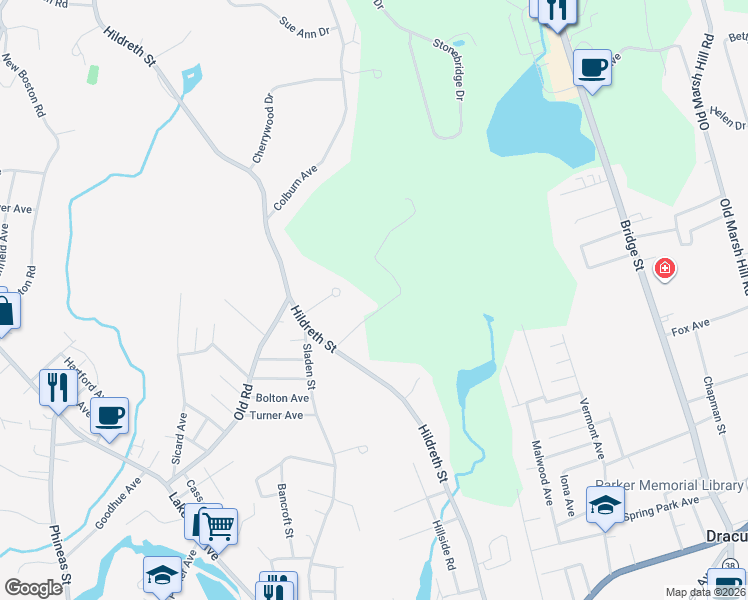 map of restaurants, bars, coffee shops, grocery stores, and more near in Dracut