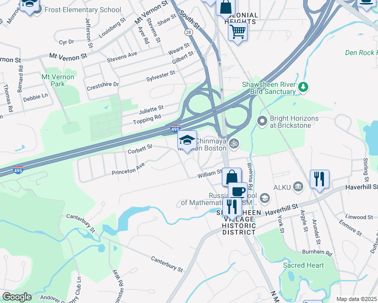 map of restaurants, bars, coffee shops, grocery stores, and more near 18 Magnolia Avenue in Andover