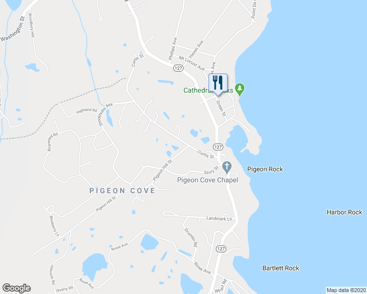 map of restaurants, bars, coffee shops, grocery stores, and more near 2 Pigeon Hill Street in Rockport