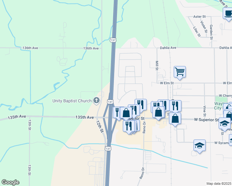 map of restaurants, bars, coffee shops, grocery stores, and more near 3527 Edmonton Trail in Wayland