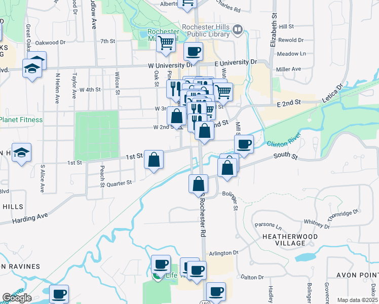 map of restaurants, bars, coffee shops, grocery stores, and more near 333 Diversion Street in Rochester Hills