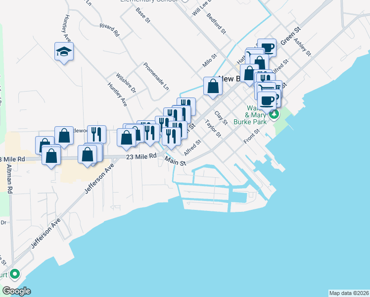 map of restaurants, bars, coffee shops, grocery stores, and more near 35805 Main Street in New Baltimore