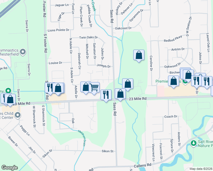 map of restaurants, bars, coffee shops, grocery stores, and more near 31930 Breezeway Drive in New Baltimore