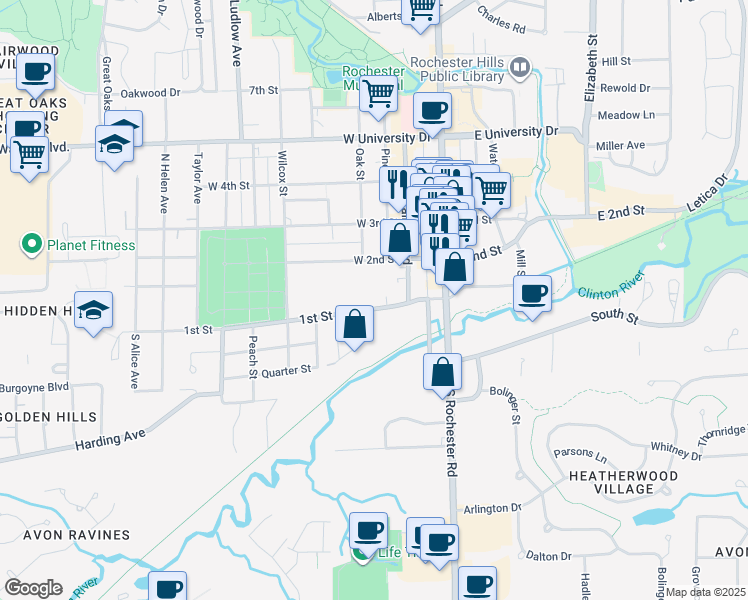 map of restaurants, bars, coffee shops, grocery stores, and more near 233 1st Street in Rochester