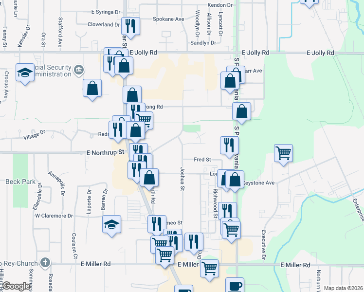 map of restaurants, bars, coffee shops, grocery stores, and more near 5531 Joshua Street in Lansing