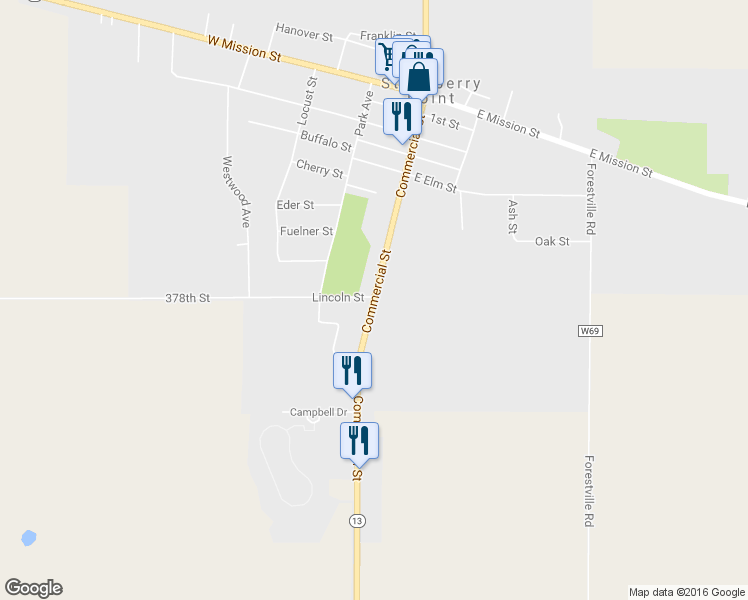 map of restaurants, bars, coffee shops, grocery stores, and more near 500 Commercial Street in Strawberry Point