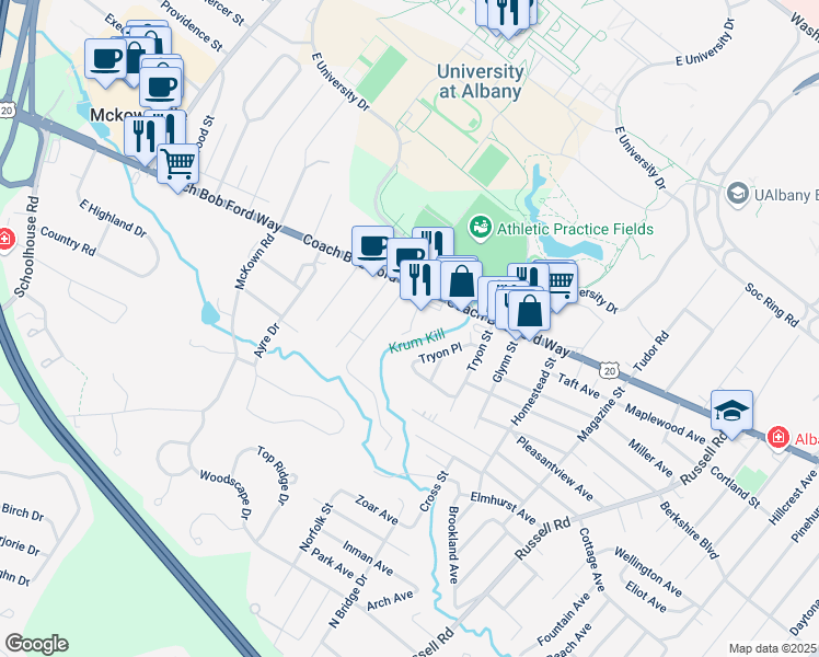 map of restaurants, bars, coffee shops, grocery stores, and more near 37 Tryon Court in Albany