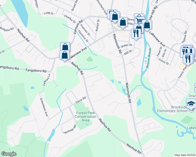 map of restaurants, bars, coffee shops, grocery stores, and more near 44 Kathy Avenue in Dracut