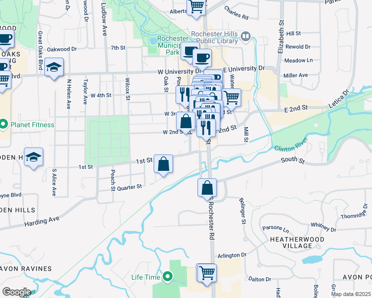 map of restaurants, bars, coffee shops, grocery stores, and more near 233 1st Street in Rochester