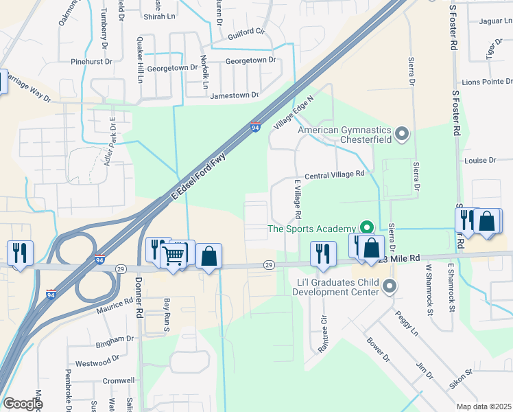 map of restaurants, bars, coffee shops, grocery stores, and more near 29874 Donna Lane in New Baltimore
