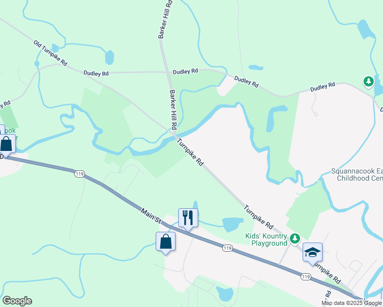map of restaurants, bars, coffee shops, grocery stores, and more near 74 Turnpike Road in Townsend