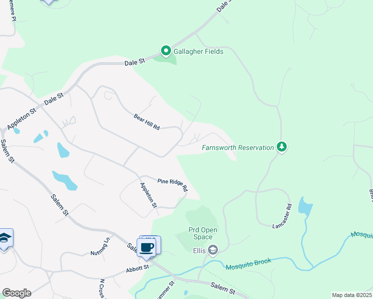 map of restaurants, bars, coffee shops, grocery stores, and more near 7 Blue Ridge Road in North Andover