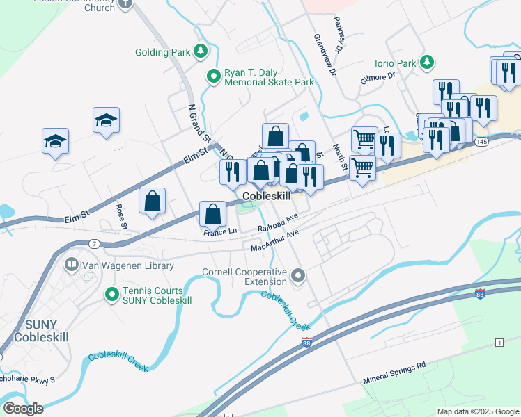 map of restaurants, bars, coffee shops, grocery stores, and more near in Cobleskill