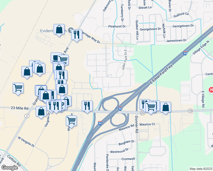 map of restaurants, bars, coffee shops, grocery stores, and more near Hale Ln in Macomb