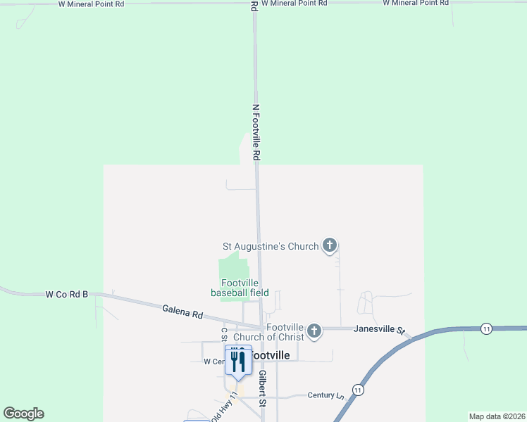map of restaurants, bars, coffee shops, grocery stores, and more near 385 North Gilbert Street in Janesville