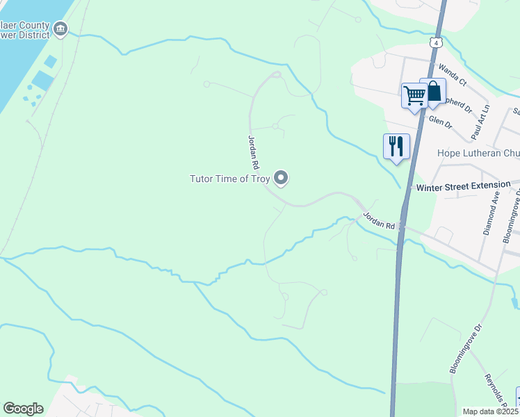 map of restaurants, bars, coffee shops, grocery stores, and more near 300 Jordan Road in Troy